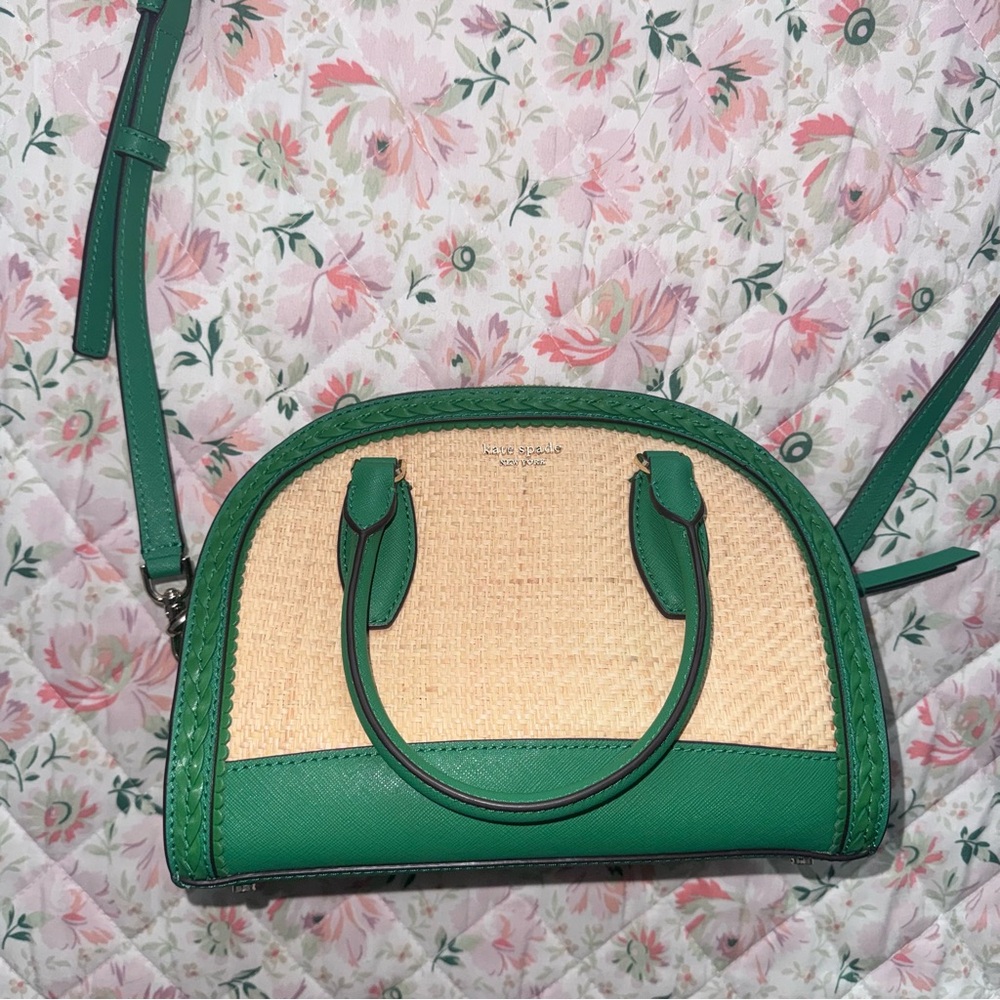 kate spade Reiley Green Straw Medium Dome Satchel Crossbody Bag - Picture 2 of 5